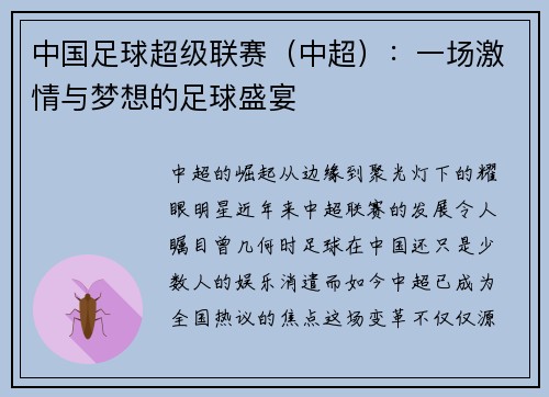 中国足球超级联赛（中超）：一场激情与梦想的足球盛宴