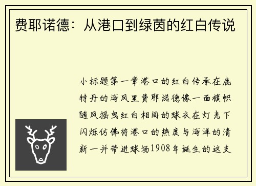 费耶诺德：从港口到绿茵的红白传说