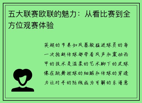 五大联赛欧联的魅力：从看比赛到全方位观赛体验