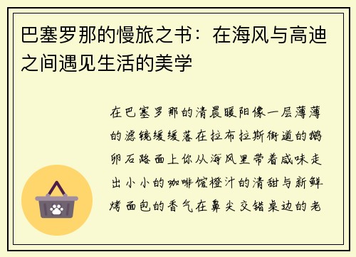 巴塞罗那的慢旅之书：在海风与高迪之间遇见生活的美学